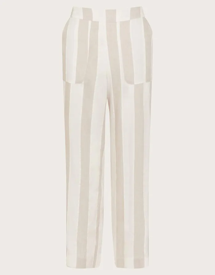 Monsoon Harley Stripe Linen Blend Trousers Natural Women Trousers and Jeans Monsoon Harley Stripe Linen Blend Trousers Natural Women Trousers and Jeans