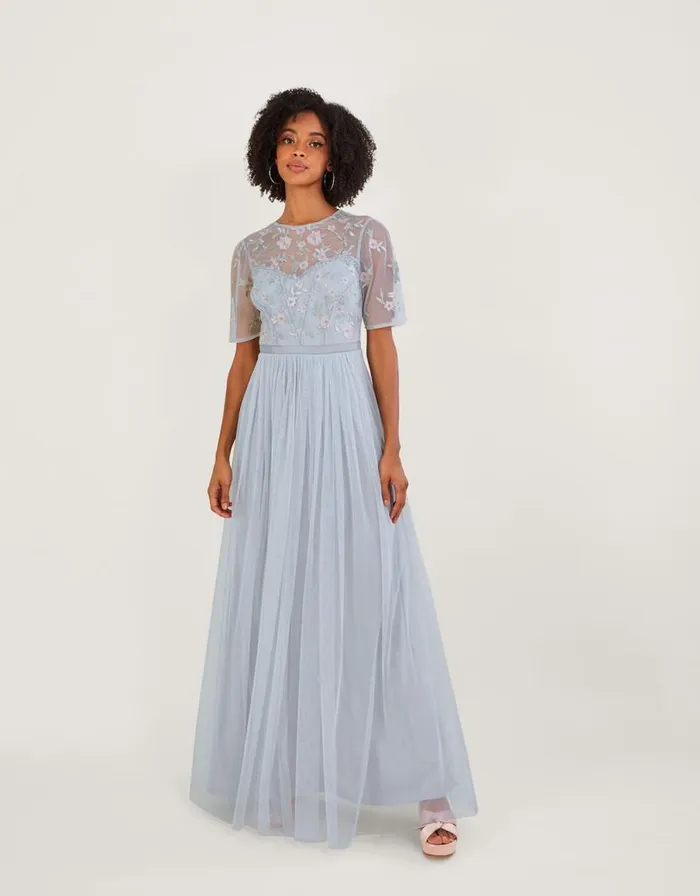 Monsoon Harri Embellished Maxi Dress Silver Women Occasionwear