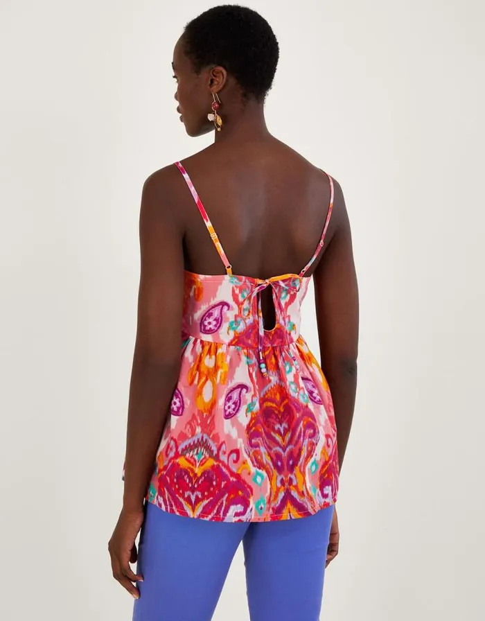 Monsoon Ikat Paisley Print CutOut Cami In Sustainable Cotton Pink Women Tops and Blouses Monsoon Ikat Paisley Print CutOut Cami In Sustainable Cotton Pink Women Tops and Blouses