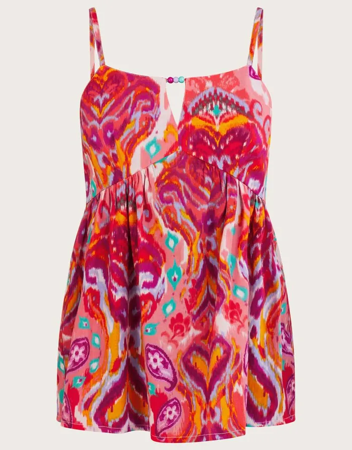 Monsoon Ikat Paisley Print CutOut Cami In Sustainable Cotton Pink Women Tops and Blouses Monsoon Ikat Paisley Print CutOut Cami In Sustainable Cotton Pink Women Tops and Blouses