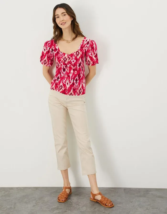 Monsoon Ikat Print Square Neck Top In Sustainable Cotton Red Women Tops and Blouses Monsoon Ikat Print Square Neck Top In Sustainable Cotton Red Women Tops and Blouses