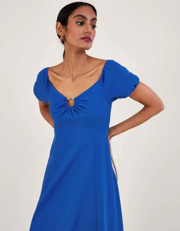 Monsoon Katie Ring Detail Bardot Dress Blue Women Occasionwear Monsoon Katie Ring Detail Bardot Dress Blue Women Occasionwear