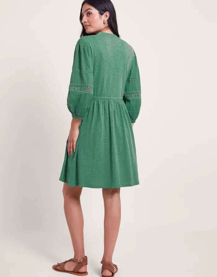 Monsoon Lia Lace Trim Dress Green Women Jersey Dresses