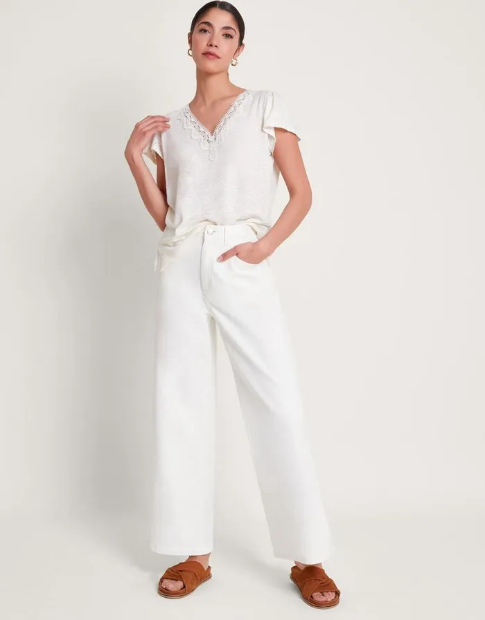 Monsoon Lisa Lace Linen TShirt Ivory Women Tops and Blouses Monsoon Lisa Lace Linen TShirt Ivory Women Tops and Blouses