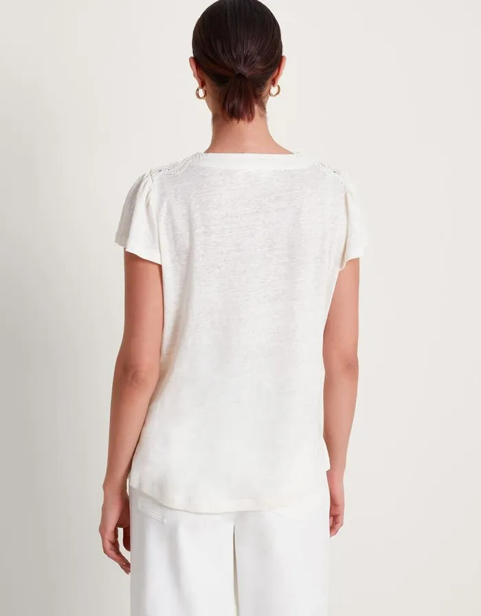 Monsoon Lisa Lace Linen TShirt Ivory Women Tops and Blouses Monsoon Lisa Lace Linen TShirt Ivory Women Tops and Blouses