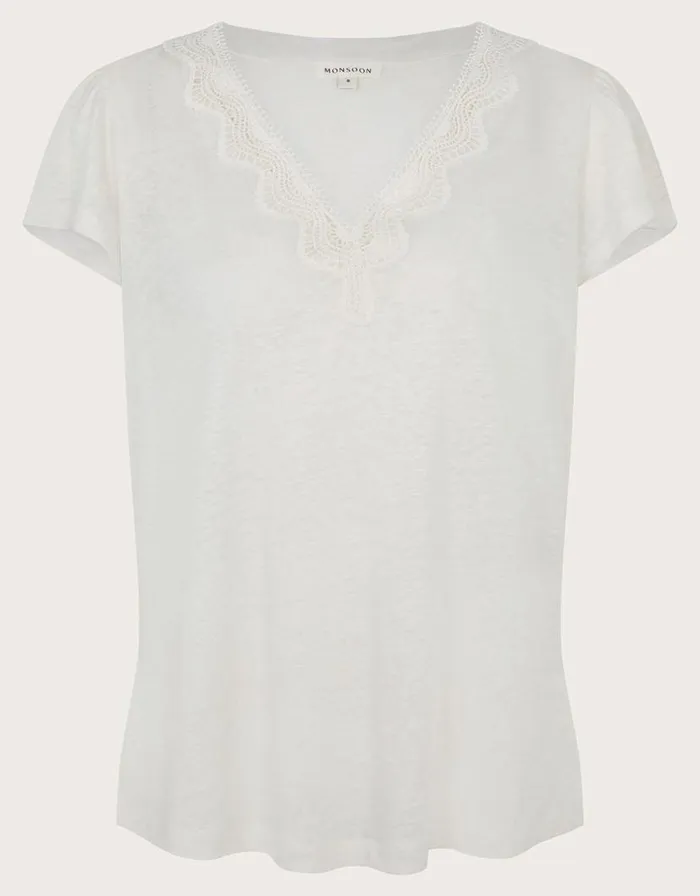 Monsoon Lisa Lace Linen TShirt Ivory Women Tops and Blouses Monsoon Lisa Lace Linen TShirt Ivory Women Tops and Blouses