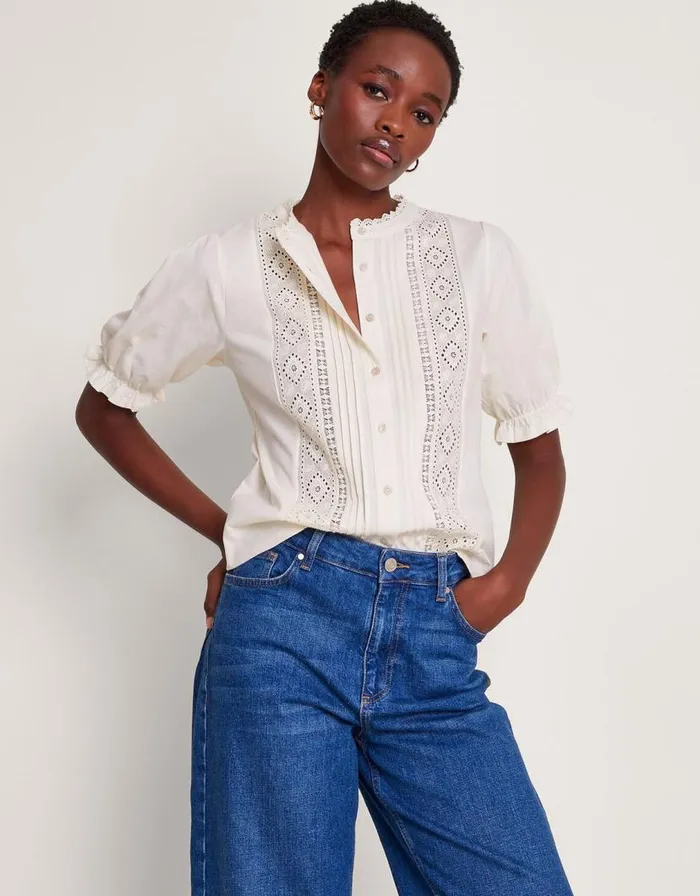 Monsoon Livvy Lace Trim Top Ivory Women Tops and Blouses