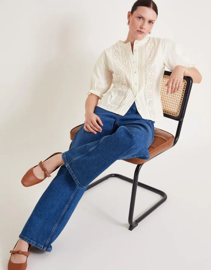 Monsoon Livvy Lace Trim Top Ivory Women Tops and Blouses
