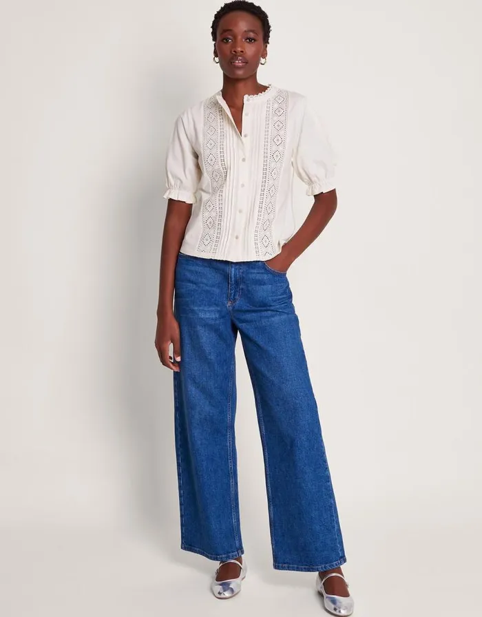 Monsoon Livvy Lace Trim Top Ivory Women Tops and Blouses