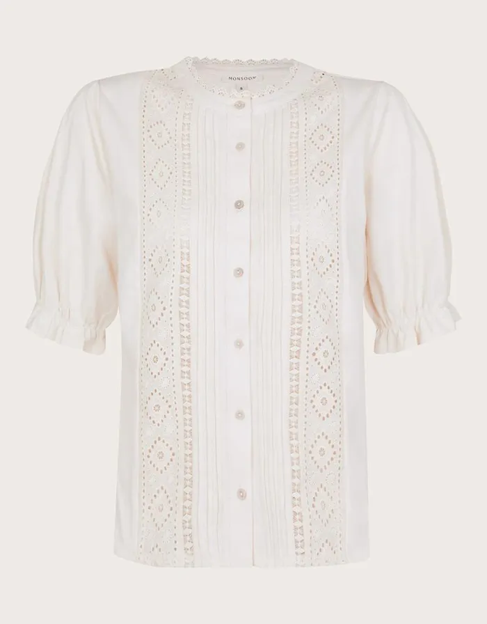 Monsoon Livvy Lace Trim Top Ivory Women Tops and Blouses