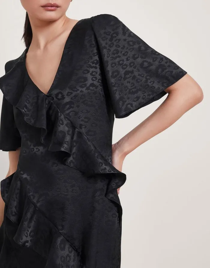 Monsoon Luna Satin Ruffle Dress Black Women Occasionwear