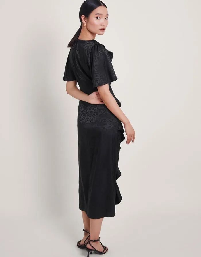 Monsoon Luna Satin Ruffle Dress Black Women Occasionwear