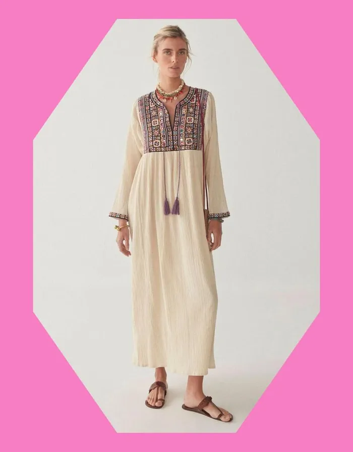 Monsoon Maison Hotel Embroidered Neckline Dress Cream Women Summer Dresses
