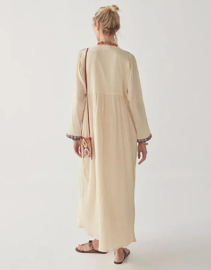 Monsoon Maison Hotel Embroidered Neckline Dress Cream Women Summer Dresses