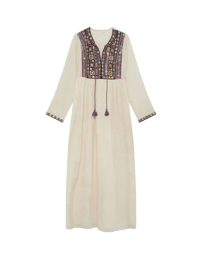 Monsoon Maison Hotel Embroidered Neckline Dress Cream Women Summer Dresses