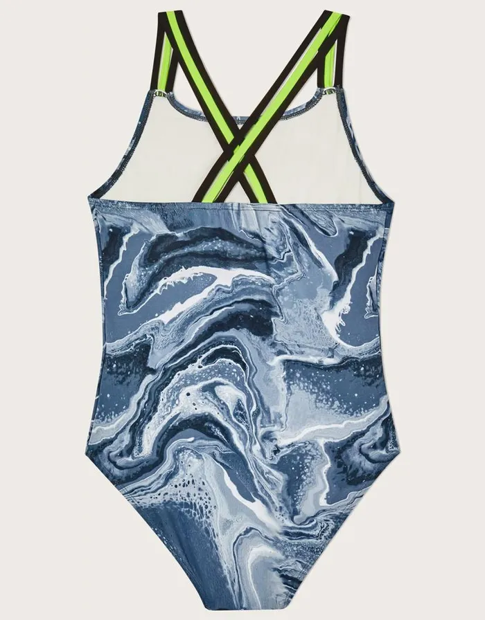 Monsoon Marble Strap Swimsuit Black Children Beachwear and Swimwear