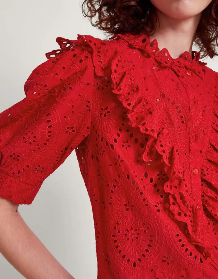 Monsoon Mari Broderie Blouse Red Women Tops and Blouses Monsoon Mari Broderie Blouse Red Women Tops and Blouses