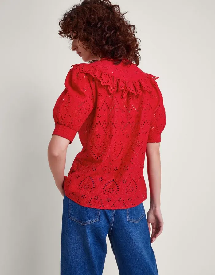 Monsoon Mari Broderie Blouse Red Women Tops and Blouses Monsoon Mari Broderie Blouse Red Women Tops and Blouses