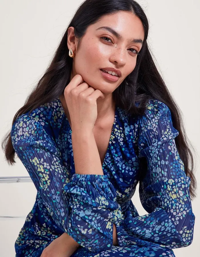 Monsoon Micola Print Mesh Dress Blue Women Occasion Dresses Monsoon Micola Print Mesh Dress Blue Women Occasion Dresses
