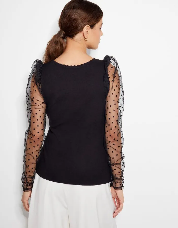 Monsoon Mimi Polka Dot Sleeve Jumper Black Women Knitwear Monsoon Mimi Polka Dot Sleeve Jumper Black Women Knitwear