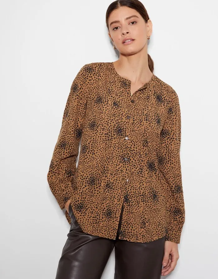 Monsoon Nala Abstract Print Blouse Tan Women Tops and Blouses