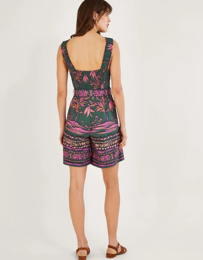 Monsoon Pedra Palm Print Playsuit Green Women Jumpsuits Monsoon Pedra Palm Print Playsuit Green Women Jumpsuits