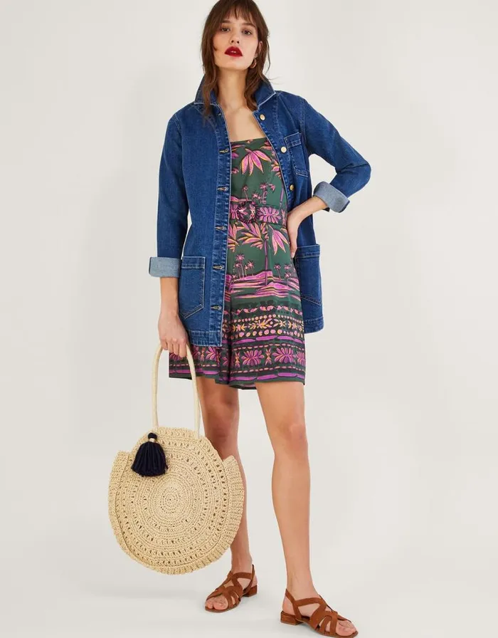 Monsoon Pedra Palm Print Playsuit Green Women Jumpsuits Monsoon Pedra Palm Print Playsuit Green Women Jumpsuits