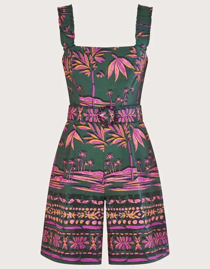 Monsoon Pedra Palm Print Playsuit Green Women Jumpsuits Monsoon Pedra Palm Print Playsuit Green Women Jumpsuits