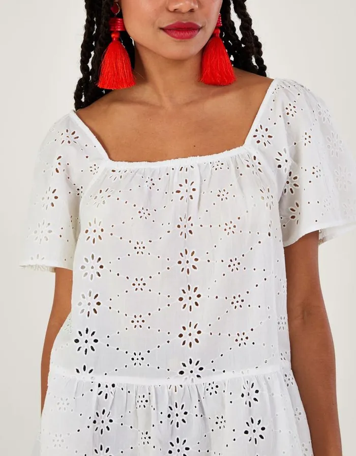 Monsoon Plain Schiffli Top White Women Tops and Blouses