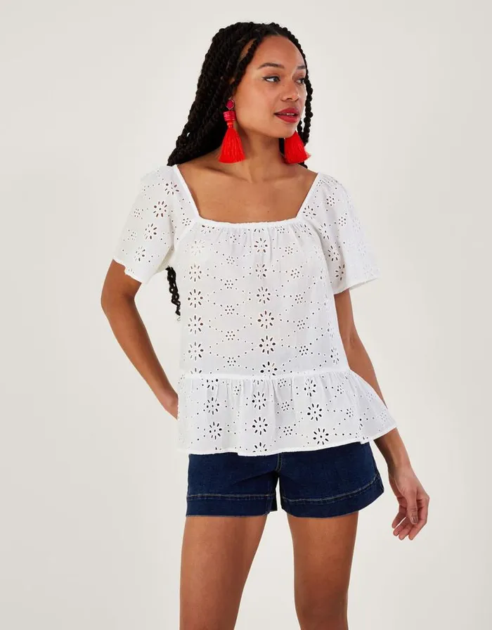 Monsoon Plain Schiffli Top White Women Tops and Blouses Monsoon Plain Schiffli Top White Women Tops and Blouses