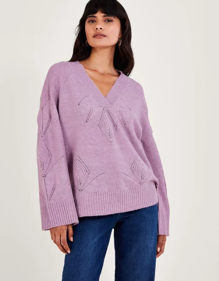 Monsoon Pointelle Jumper Purple Women Knitwear