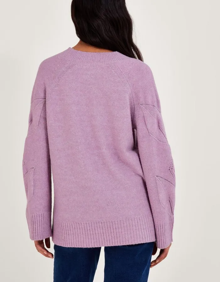 Monsoon Pointelle Jumper Purple Women Knitwear Monsoon Pointelle Jumper Purple Women Knitwear