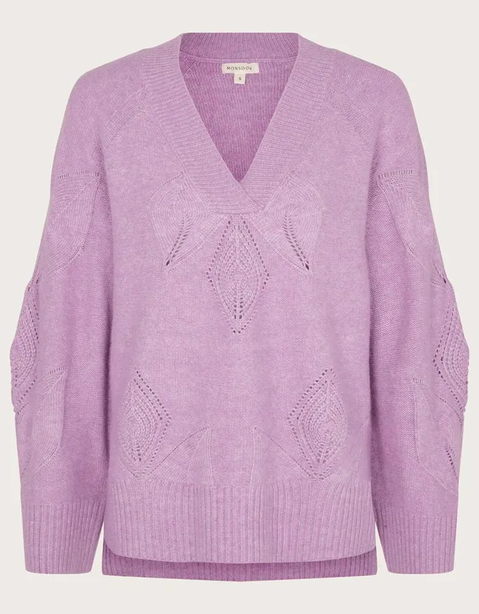 Monsoon Pointelle Jumper Purple Women Knitwear Monsoon Pointelle Jumper Purple Women Knitwear