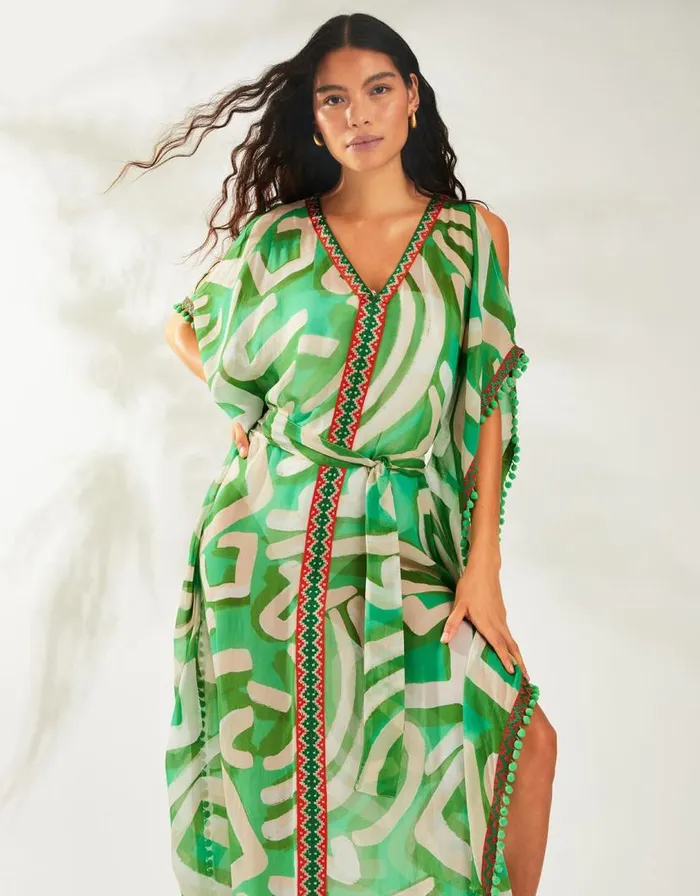 Monsoon Posy Print Maxi Kaftan Green Women Beachwear and Swimwear