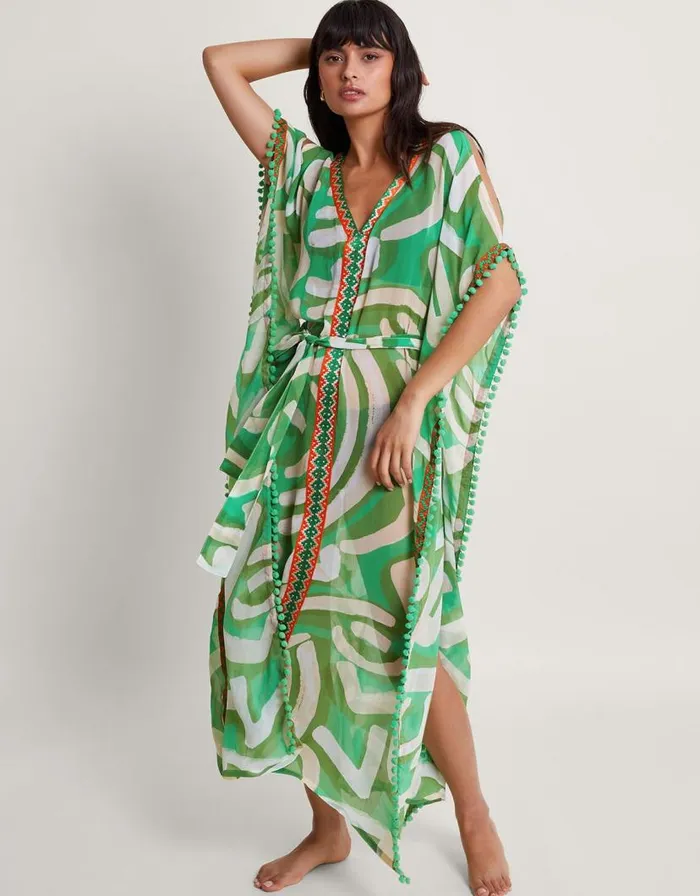 Monsoon Posy Print Maxi Kaftan Green Women Beachwear and Swimwear