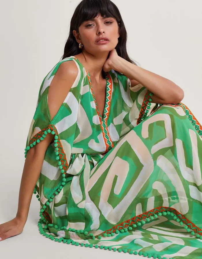 Monsoon Posy Print Maxi Kaftan Green Women Beachwear and Swimwear