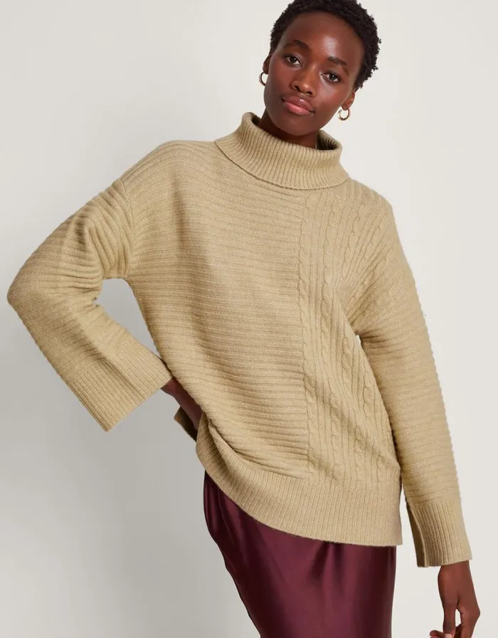 Monsoon Rae Roll Neck Jumper Camel Women Knitwear