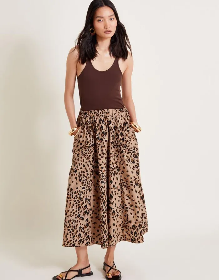 Monsoon Raife Leopard Print Skirt Natural Women Skirts Monsoon Raife Leopard Print Skirt Natural Women Skirts