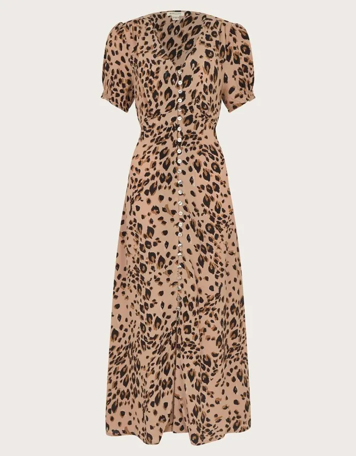 Monsoon Raife Midi Leopard Print Tea Dress Natural Women Midi Dresses Monsoon Raife Midi Leopard Print Tea Dress Natural Women Midi Dresses
