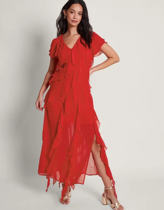 Monsoon Renata Ruffle Maxi Dress Red Women Occasionwear