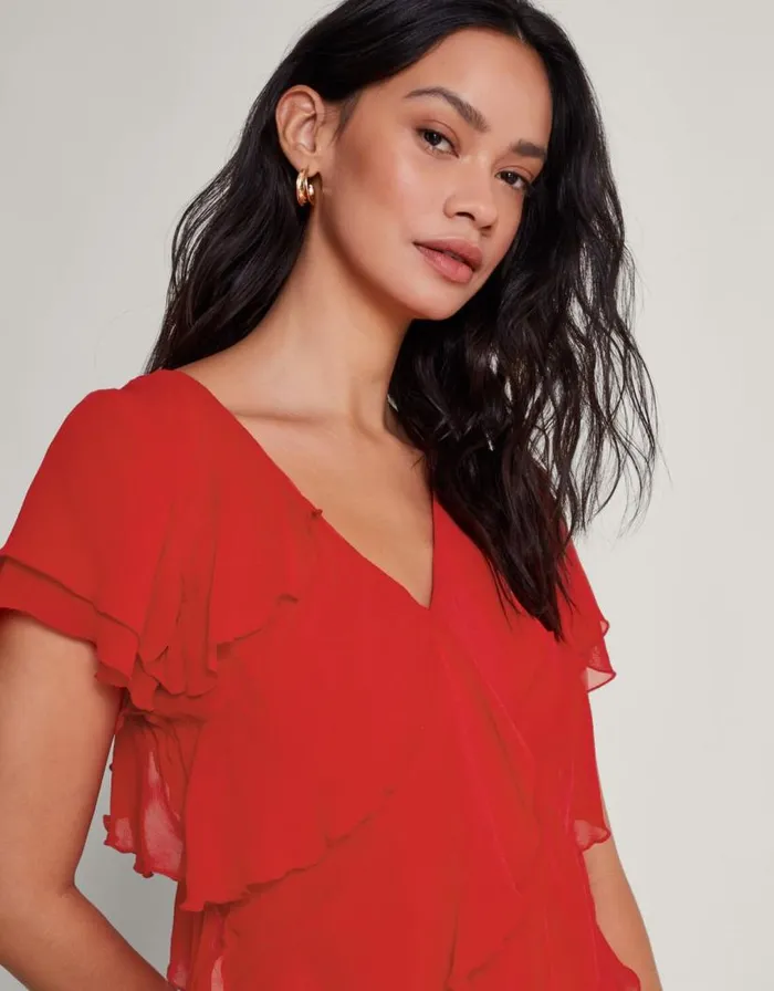 Monsoon Renata Ruffle Maxi Dress Red Women Occasionwear Monsoon Renata Ruffle Maxi Dress Red Women Occasionwear