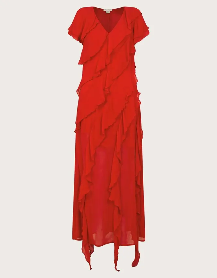 Monsoon Renata Ruffle Maxi Dress Red Women Occasionwear Monsoon Renata Ruffle Maxi Dress Red Women Occasionwear