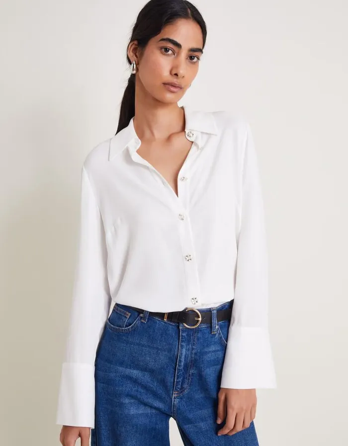Monsoon Sandra Plain FloralButton Shirt Ivory Women Tops and Blouses Monsoon Sandra Plain FloralButton Shirt Ivory Women Tops and Blouses