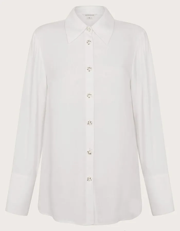 Monsoon Sandra Plain FloralButton Shirt Ivory Women Tops and Blouses Monsoon Sandra Plain FloralButton Shirt Ivory Women Tops and Blouses