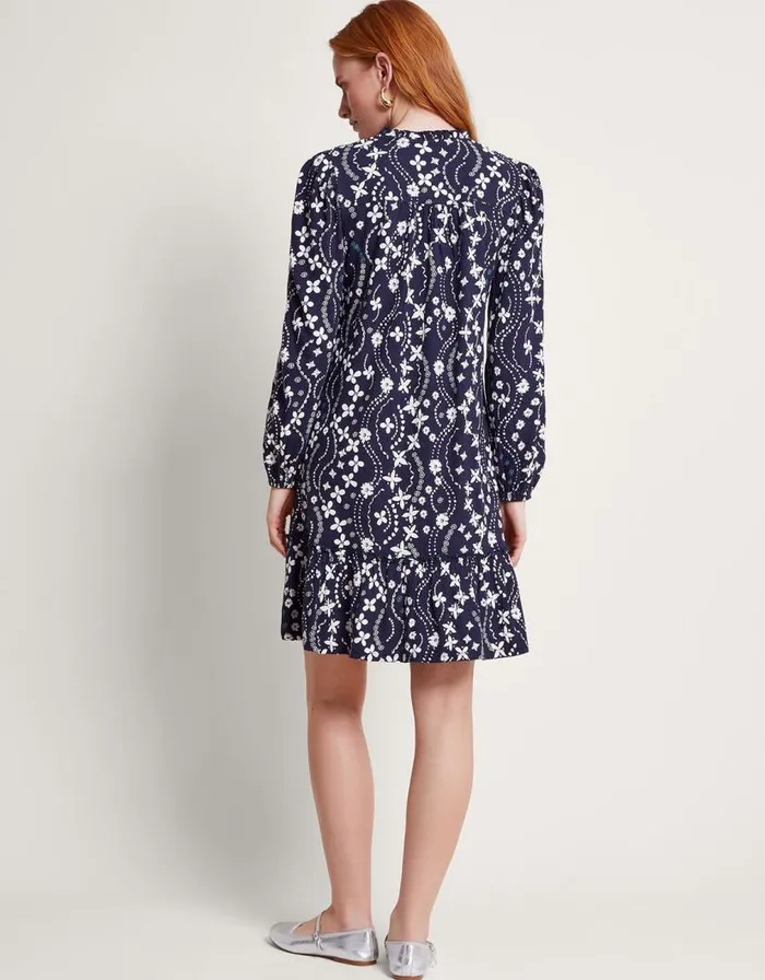 Monsoon Serena Print Dress Blue Women Mini Dresses