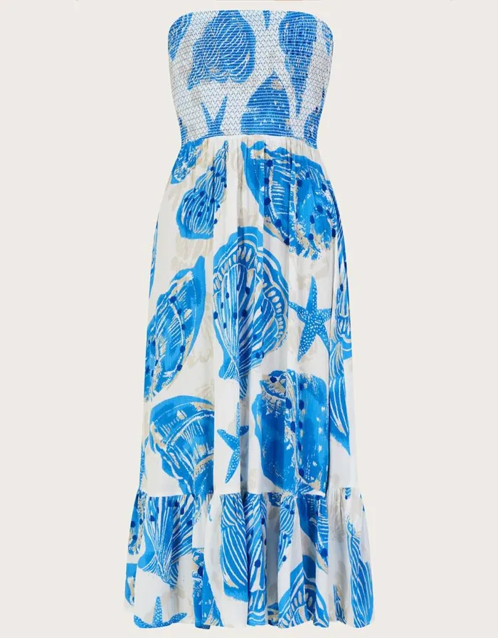 Monsoon Shell Print Shirred Bandeau Midi Dress Ivory Women Beachwear and Swimwear Monsoon Shell Print Shirred Bandeau Midi Dress Ivory Women Beachwear and Swimwear