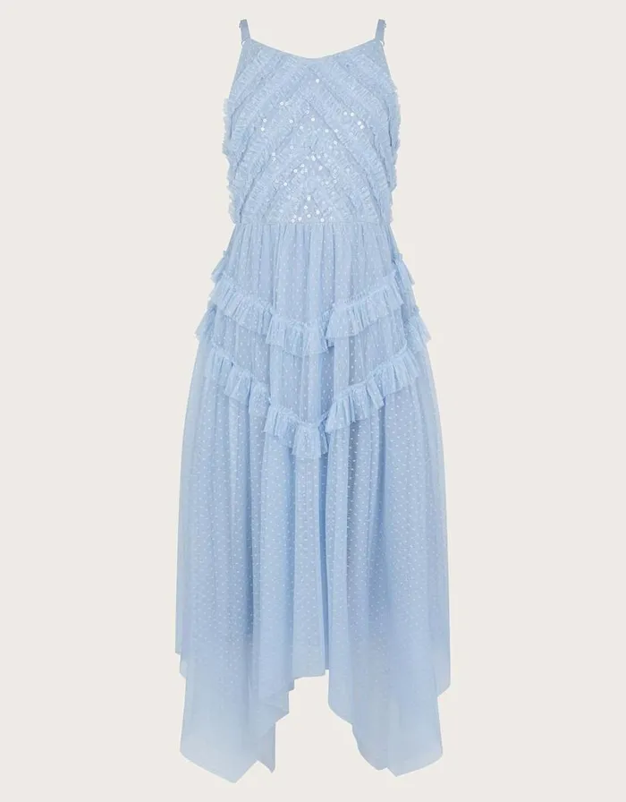 Monsoon Shiloh Ruffle Prom Dress Blue Children Dresses
