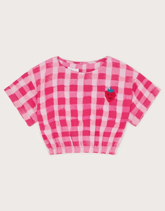 Monsoon Short Sleeve Gingham Crop Top Pink Children Tops and Tshirts Monsoon Short Sleeve Gingham Crop Top Pink Children Tops and Tshirts