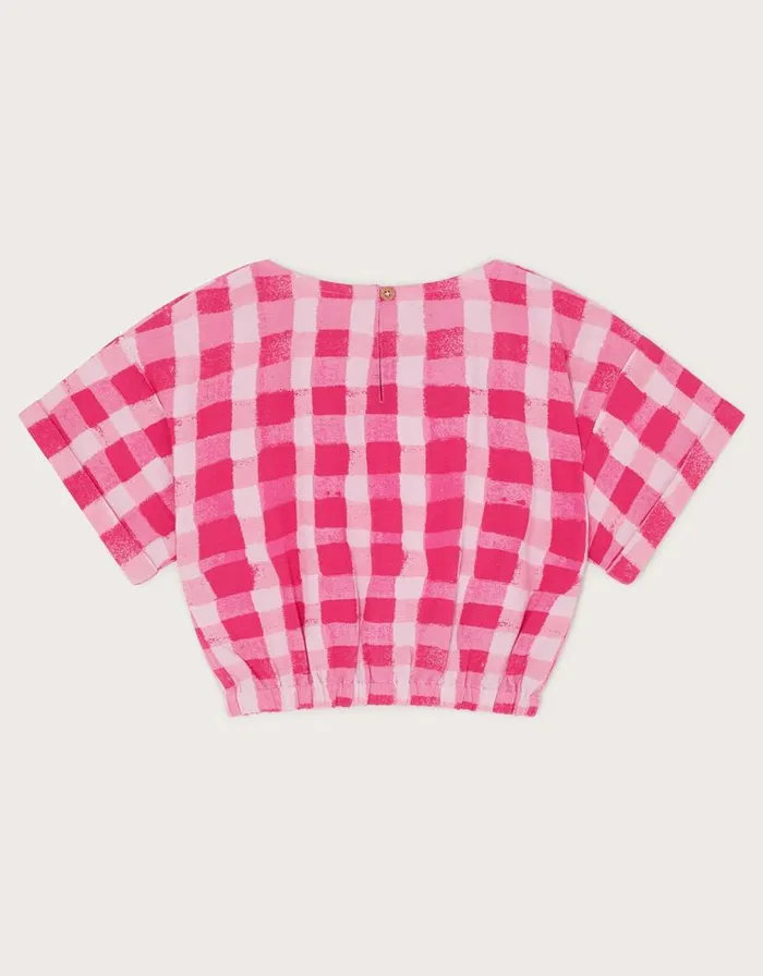 Monsoon Short Sleeve Gingham Crop Top Pink Children Tops and Tshirts Monsoon Short Sleeve Gingham Crop Top Pink Children Tops and Tshirts