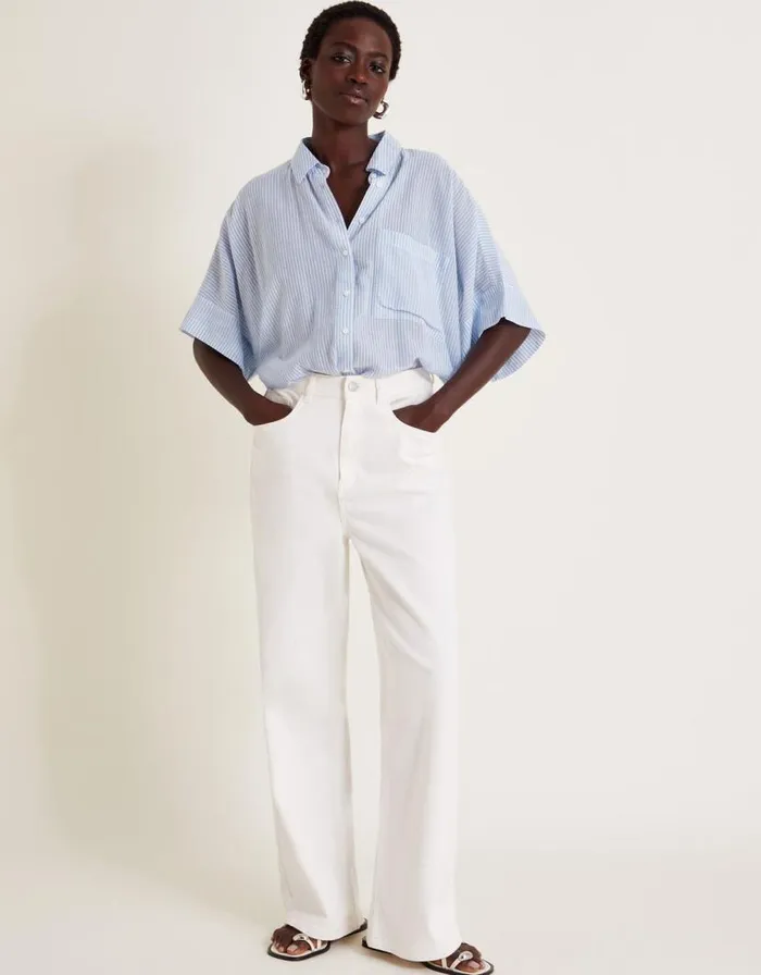 Monsoon Shyla Stripe Oversized Shirt Blue Women Tops and Blouses